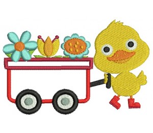 Stickmuster - Ente mit Blumenwagen